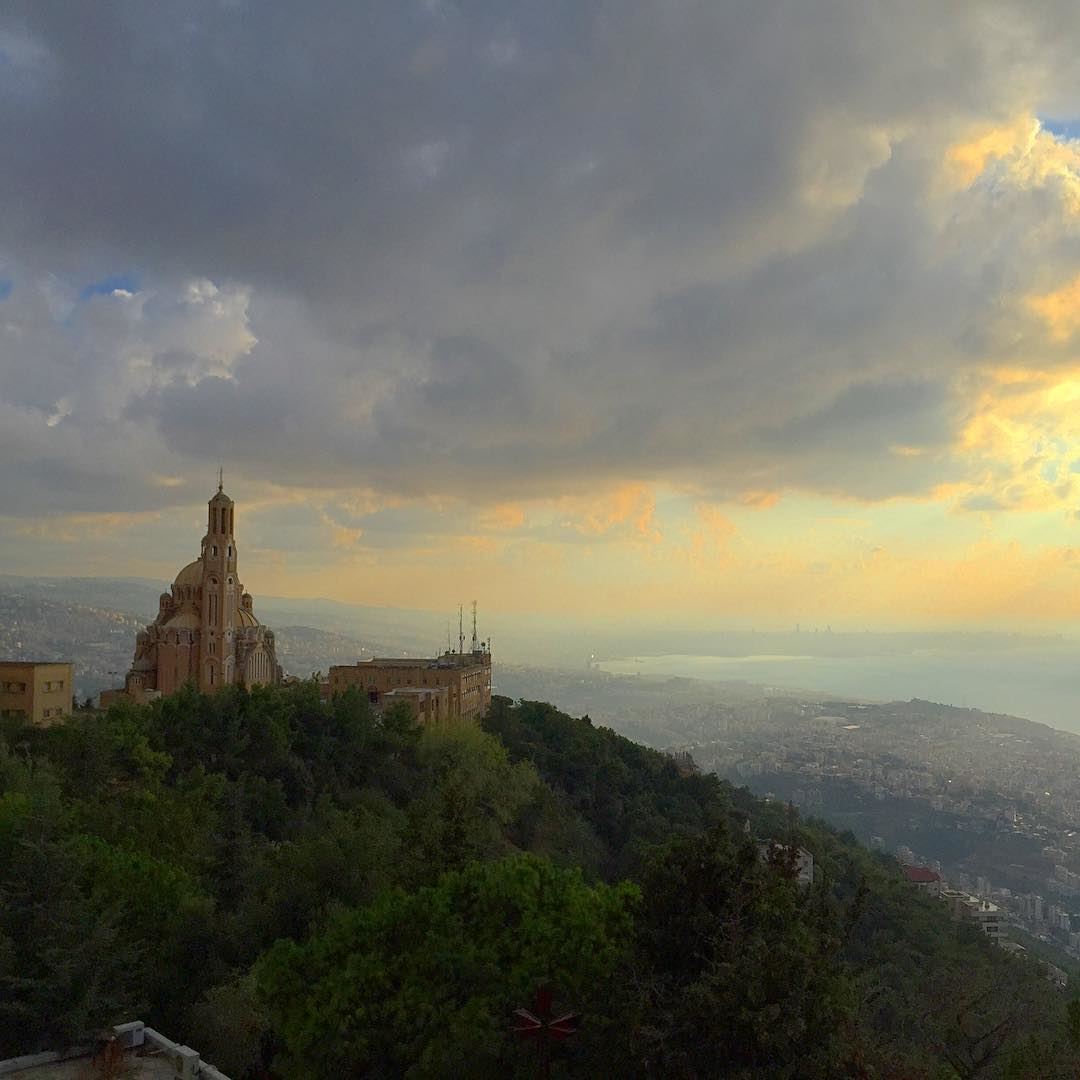  landscape  nature  mountains  sea  naturelovers  church  harissa ... (Harisa, Mont-Liban, Lebanon)