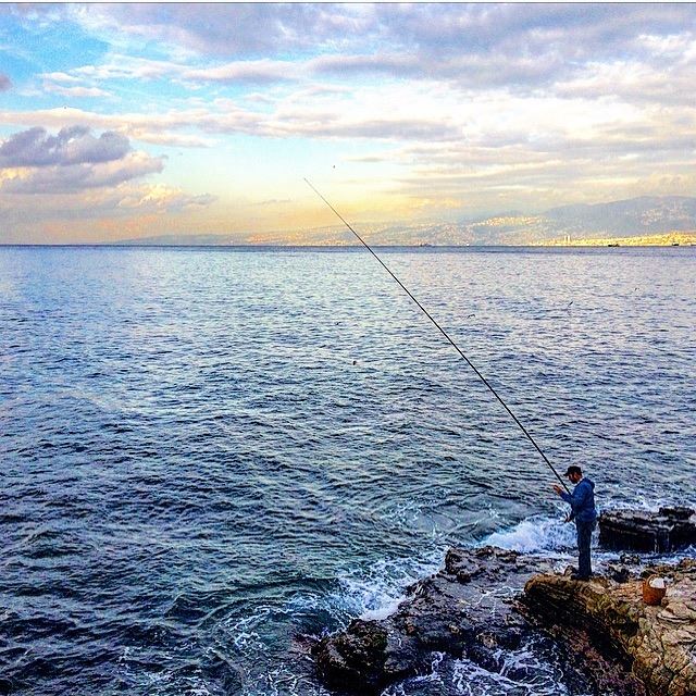🌊💙💙 landscapephotography  fisherman  mediterranean  sea  instalebanon ... (Beirut, Lebanon)