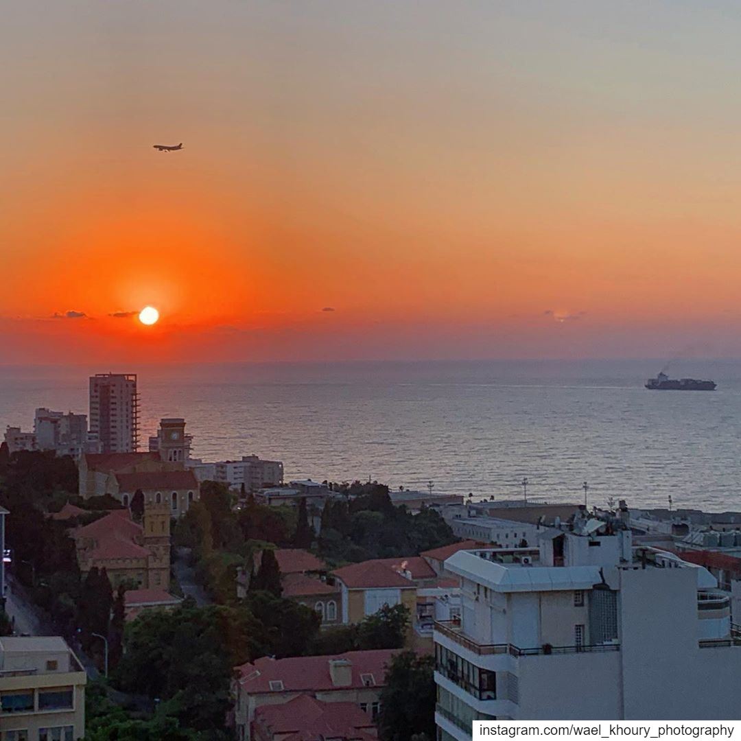  landscapephotography  sea  boat  plane  sunset  sky  orange  beautiful ... (Rotana Hotels Lebanon)