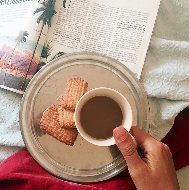 Lazying ☕️!  sundaymorning  coffee  inbed  biscuit  goodmorning ... (Beirut, Lebanon)