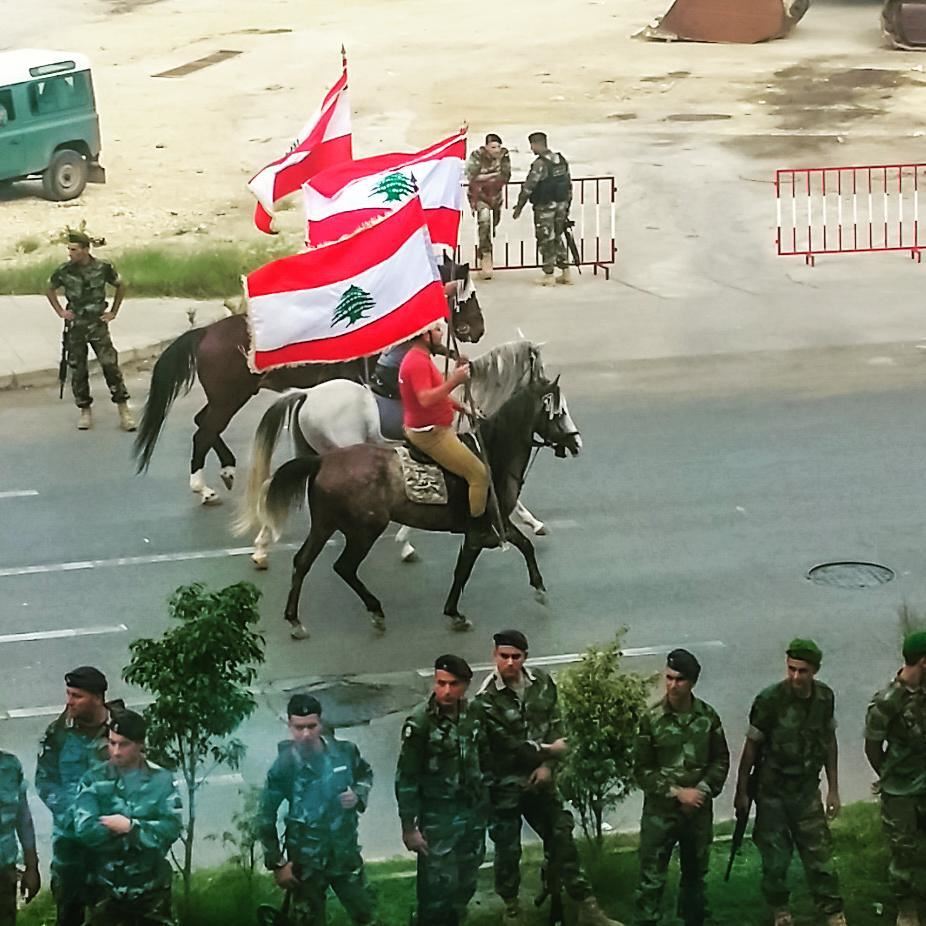  lebanese  army  horse  riding  flag  rising  rehearsal  downtown  ...