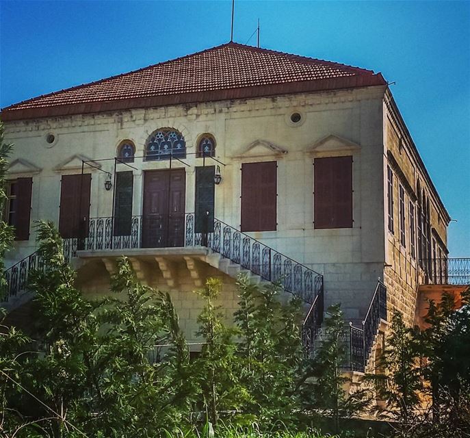  lebanese  old  traditional  house  red  bleu  sky  windows  doors  rustic...