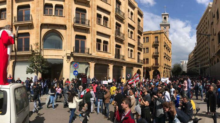 Lebanese protesting against the government’s planned new taxes in Riad el Solh.