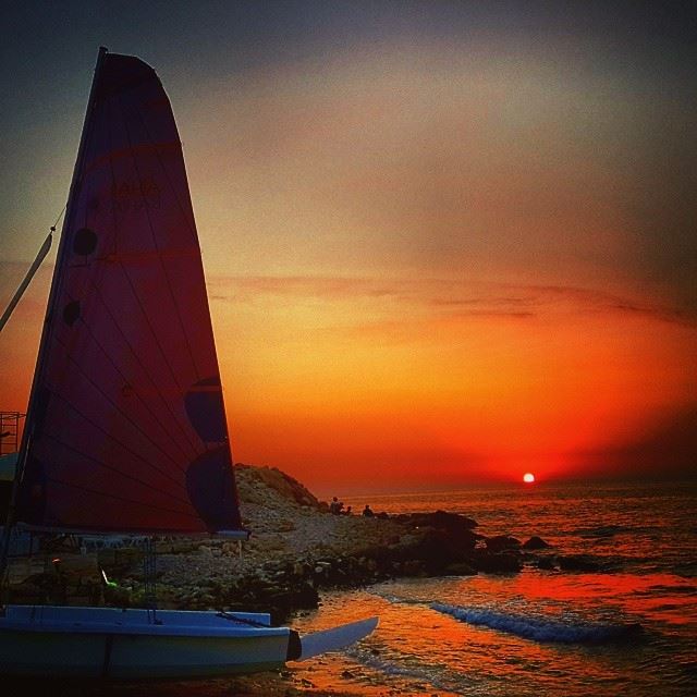  lebanon   batroun  beautiful  view  sunset  red  colored  sky  beach  sea...