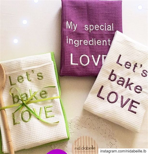 Let s bake LOVE 💜 kitchen towels🏡 Write it on fabric by nid d’abeille ...