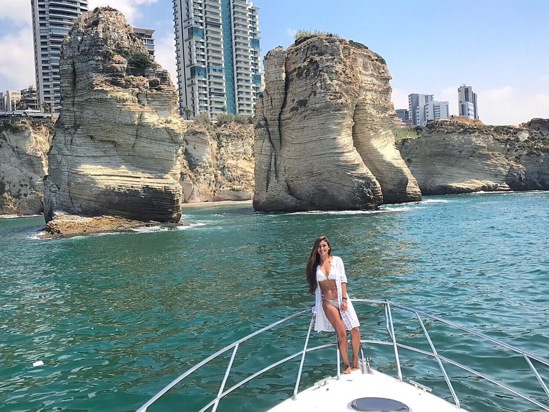 Lets go for a ride where I’ll take you back to Pigeon Rocks 🛥💙 Un... (Pigeon Rock Beirut.)