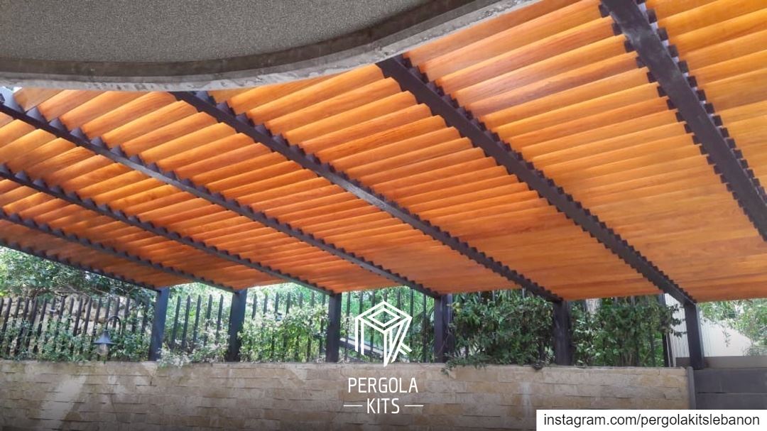 Metal “L Shape” Structure Pergola with Wooden Louvers Roofing! ... (Sahel Aalma)