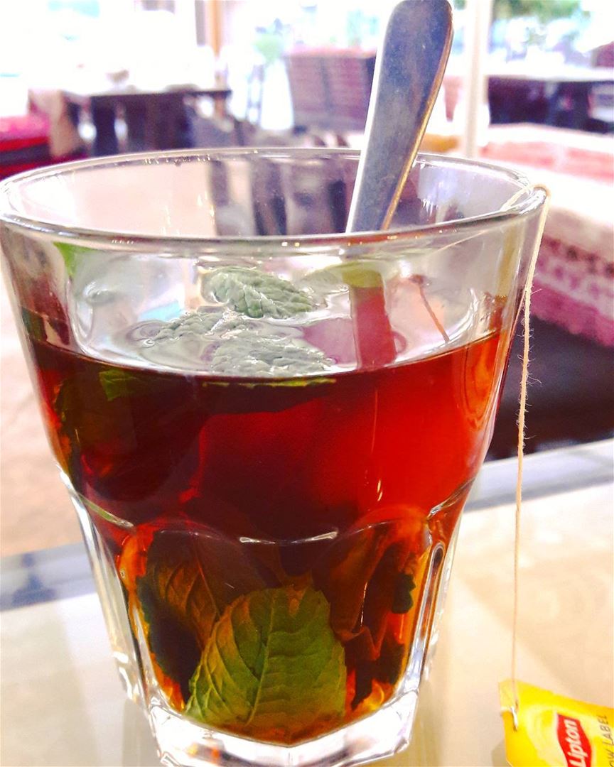 Mint tea, the best drink to relax and forget about bullshits on Lebanese... (مطعم بيتنا)
