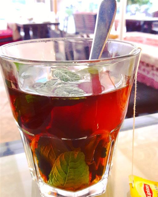 Mint tea, the best drink to relax and forget about bullshits on Lebanese... (مطعم بيتنا)