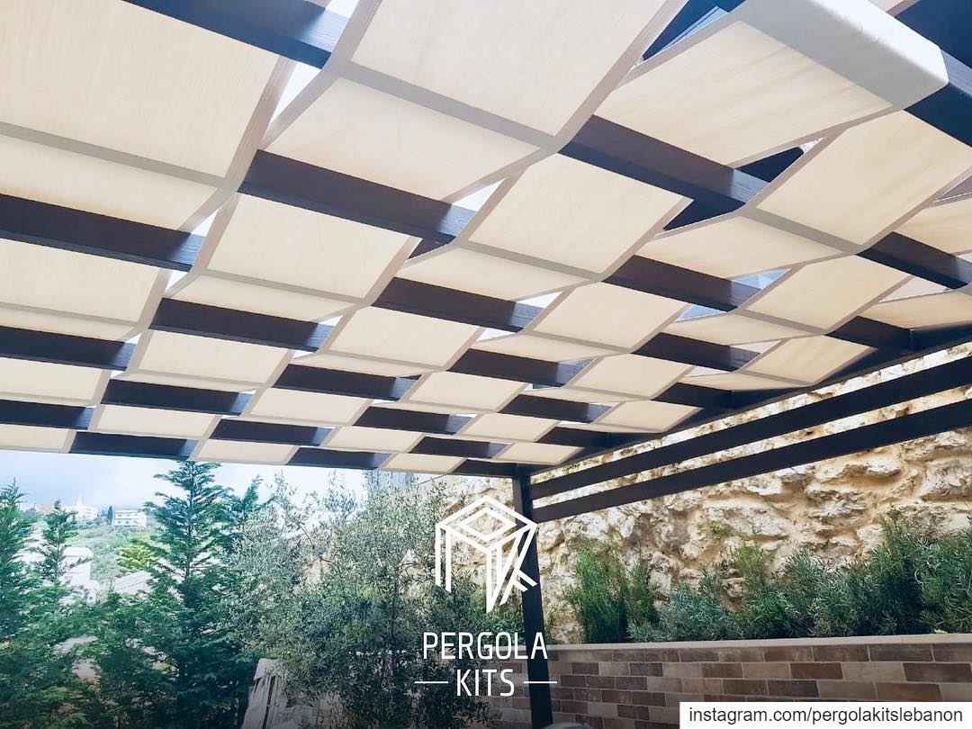 Modern Steel Pergola, Wood Textured, Black Color, with Fabric Roofing! ... (Fatqa, Mont-Liban, Lebanon)