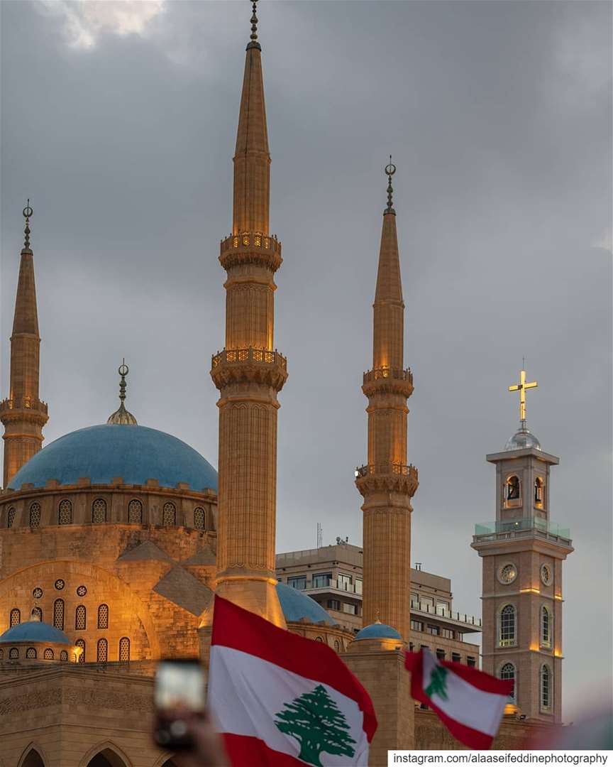 Mohammad Al Ameen Mosque and Saint Georges Cathedral in city center...