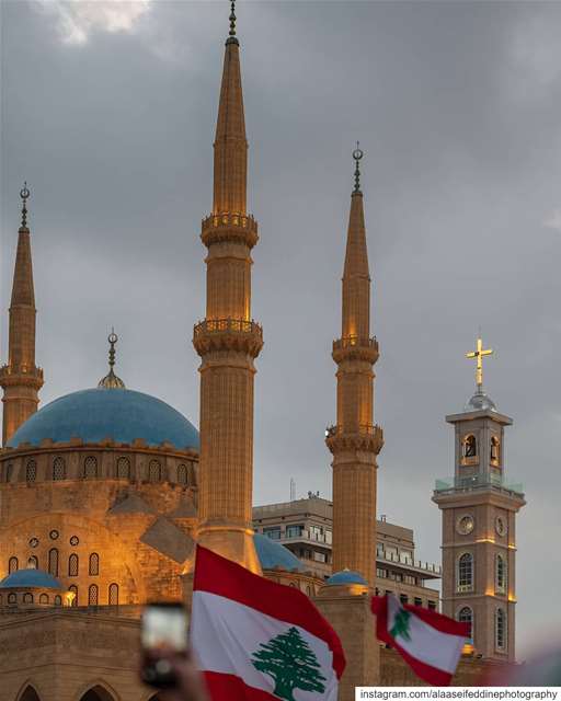 Mohammad Al Ameen Mosque and Saint Georges Cathedral in city center...