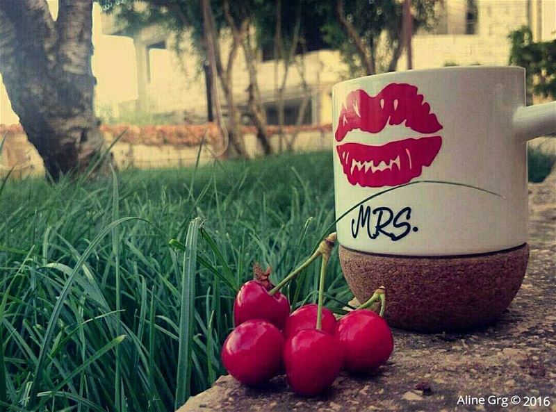 Morning Coffee in the Garden ☕🍒🐜🌿 sundaymorning  coffee  cherry ... (Saghbîne, Béqaa, Lebanon)