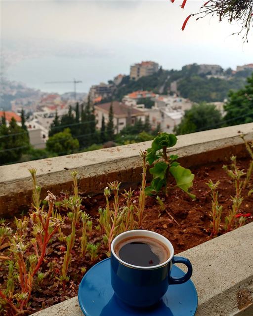 Morning coffee on a cool and overcast day.  morningcoffee☕️  lebanon🇱🇧 ... (Ghazir, Mont-Liban, Lebanon)