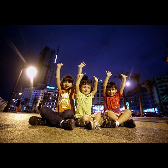 My kids, Toka, Hussam and Wissam 😘😍 sit on the ground 😊😍 the...