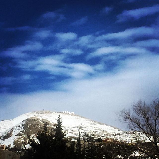  nature blue sky clouds mountains snow trees village cold weather Faraya...