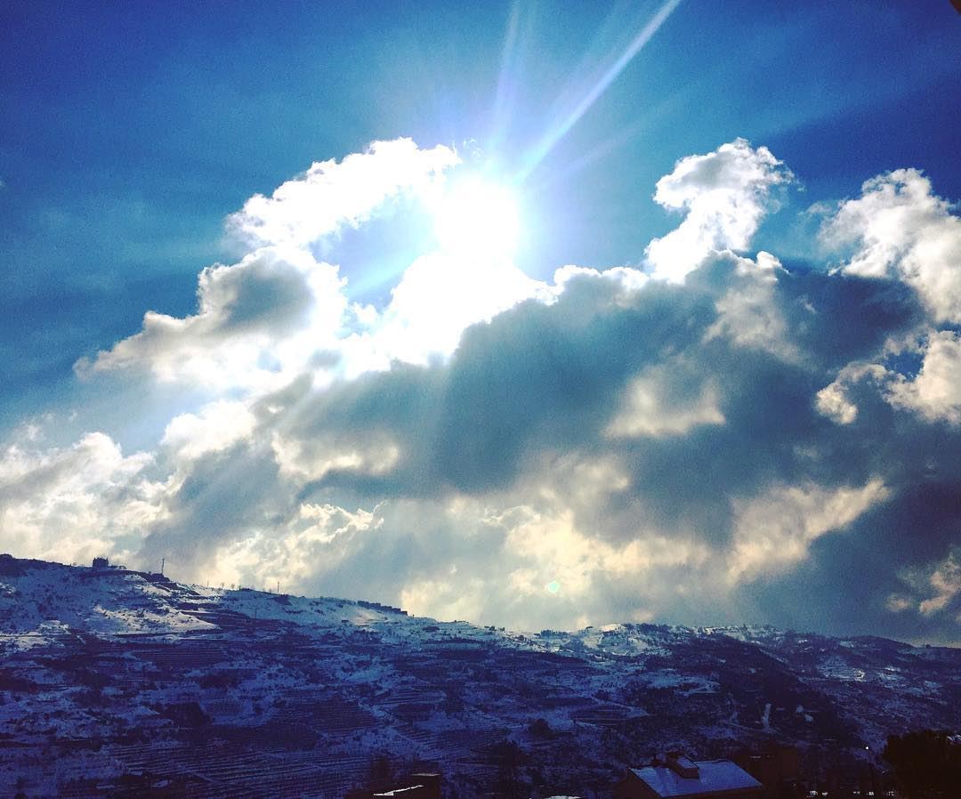  nature cold weather blue deep sky white clouds sun shining snow mountains...