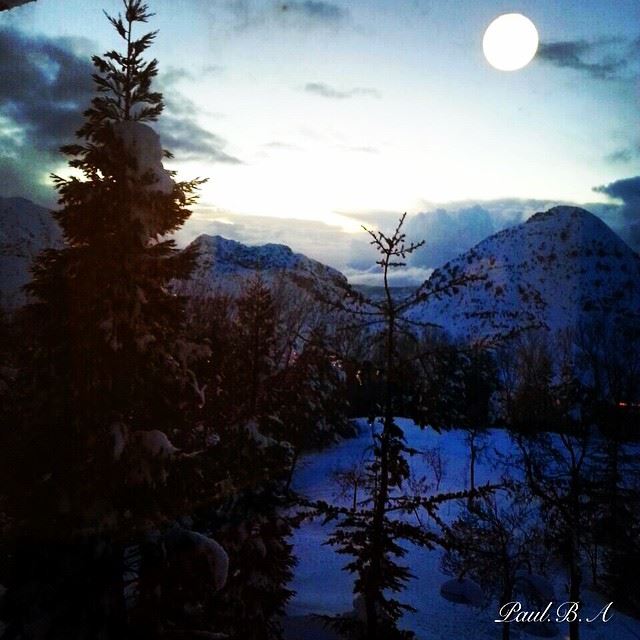  nature white snow cold weather grey sky full moon Lebanon...