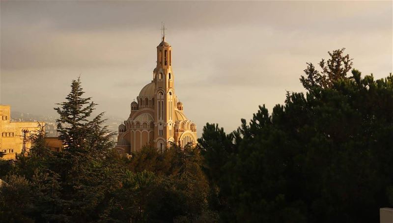 Needle above the forest... cathedral  cathedralstpaul  greek  melkite ... (Harîssa, Mont-Liban, Lebanon)
