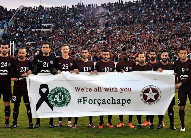 Nejmeh SC offering a tribute to the victims of the Chapecoense tragedy in Brazil. 