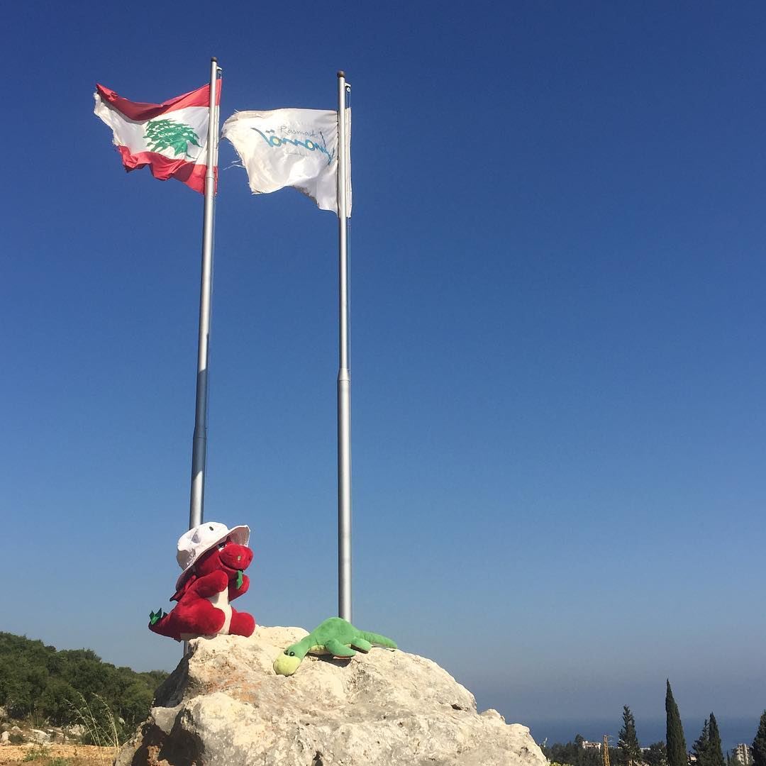 Ness & Griff proud to stand by the Lebanon Flag flying High at the lovely... (Ras Maska)