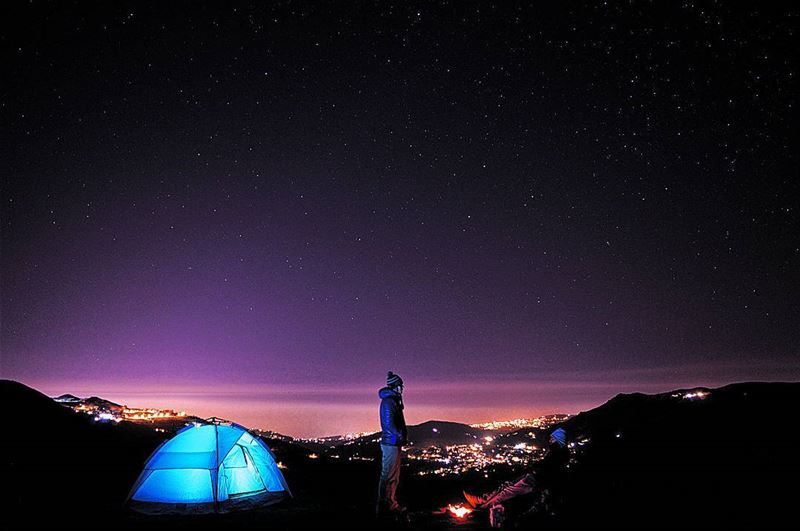  night nightphoto sky city lights camping camp hike hiking bonfire stars... (Sannine)