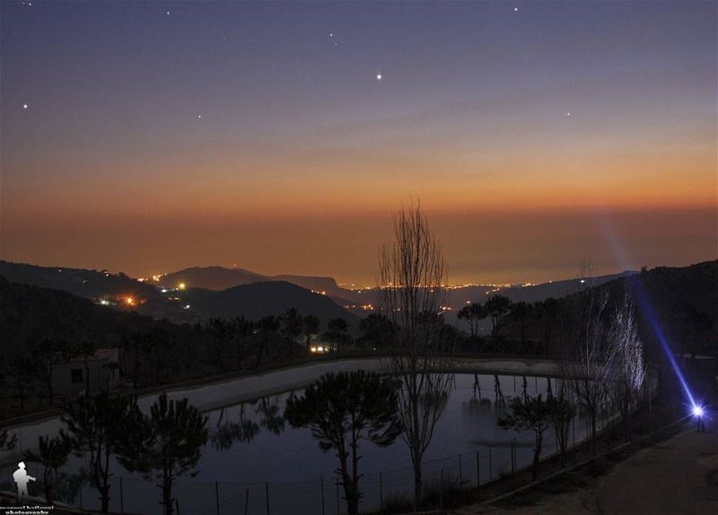 Night photography ♥ jbaa  night  sunset  lights  lake  chouf lebanon...