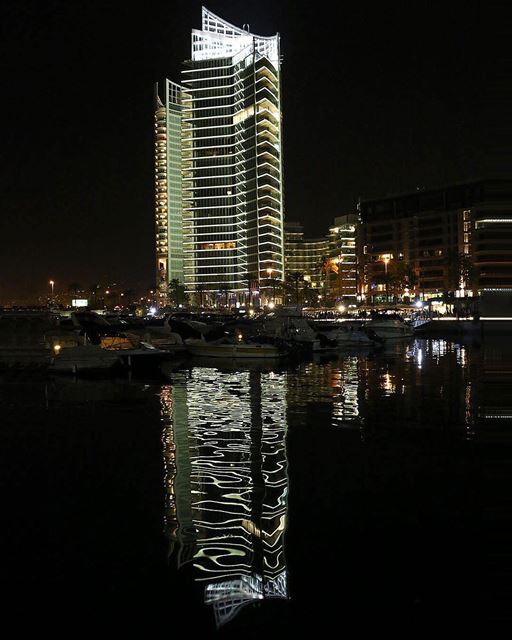 Night reflection 🌃..... reflection nightreflection nightphotography... (Zeitouna Bay, Beirut , Lebanon)