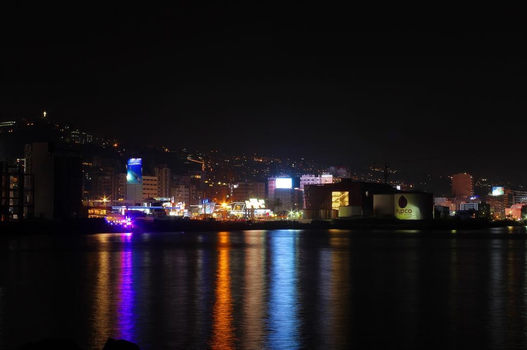  night  sea  lights  water  reflection  longexposure  outdoor   nofilter ... (Dbayeh, Mont-Liban, Lebanon)