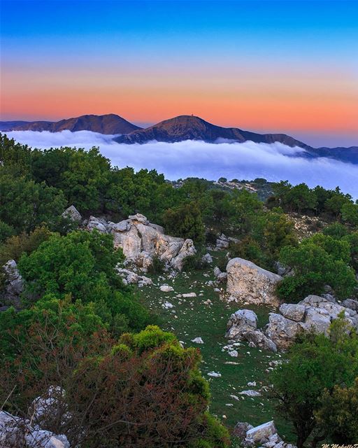 Niha mountain peak 1650m, below there is the amazing clouds view at sunset, (Jabal Sâfi)