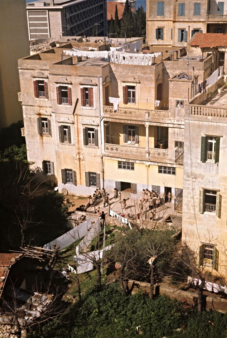 Old Building and School in Ras Beirut, by Romain Swedenburg  1960s