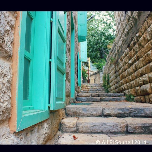  old  wall  street  village  wood  green  windows  Lebanon  colorful ...