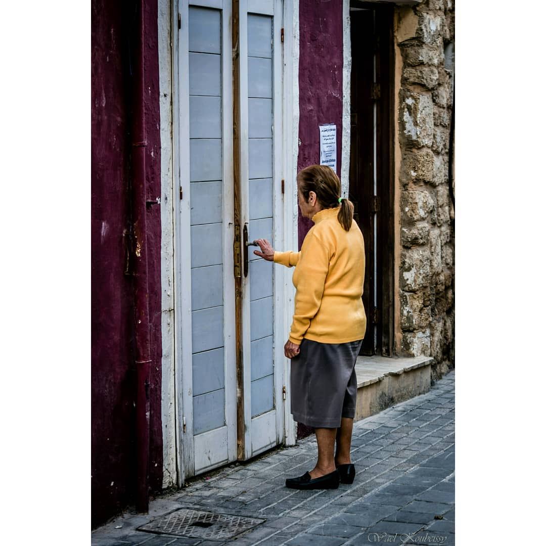  old  woman  door  entrance  street  tyre  alley  lebanon  neighborhood ... (Tyre, Lebanon)