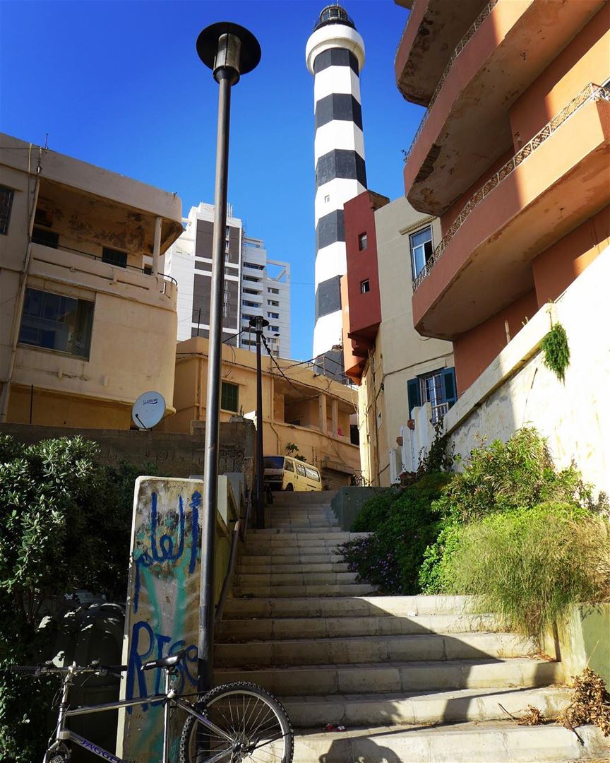 On the steps of the authentic lighthouse... a  landmark with a story to... (Beirut, Lebanon)