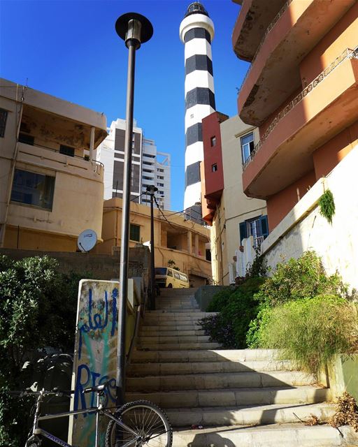 On the steps of the authentic lighthouse... a  landmark with a story to... (Beirut, Lebanon)