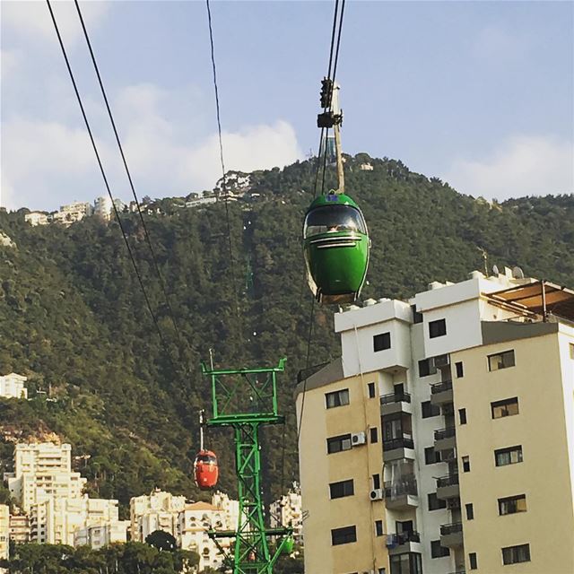 On the way up to Harissa riding on the teleferique  Lebanon ... (Telefrique Harrisa)