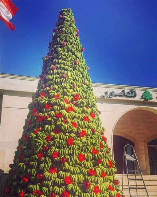 One of a kind Christmas Tree 🎄 Tropical 🌴Banana made Christmas tree🎄 @ (Damour, Lebanon)