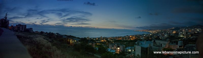 Panoramic View Right After the Sunset Showing the Mediterranean from Tabarja Coast Until Nahr Ibrahim (Safra, Lebanon) 