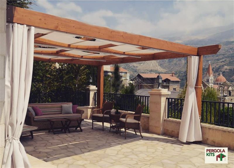  pergola  wood  cedar  curtain  shadesail  terrace  outdoor  structure ... (Bcharri, Liban-Nord, Lebanon)