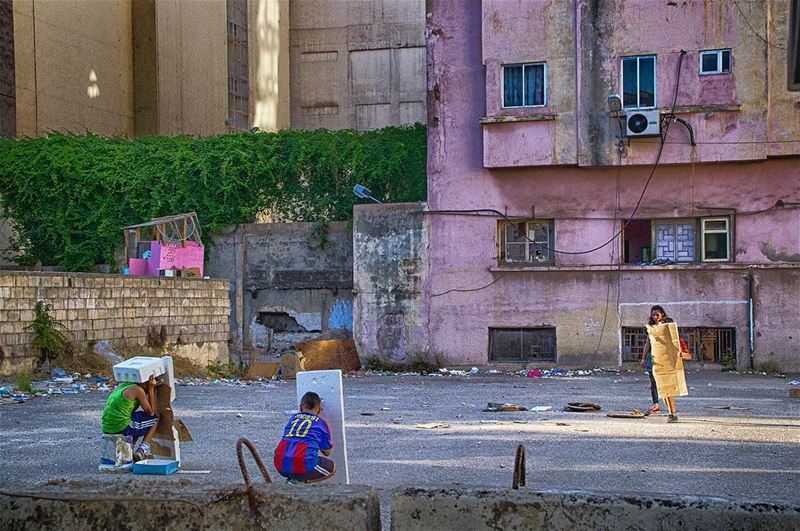 | playing in the street |  kids  playing  streetphotography  beirut ... (Beirut, Lebanon)