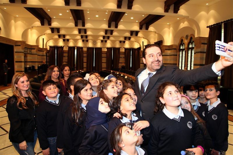 PM Saad Hariri meets a Delegation of students from Lycee International 2 visiting the grand serial. (Dalati & Nohra) via pow.photos