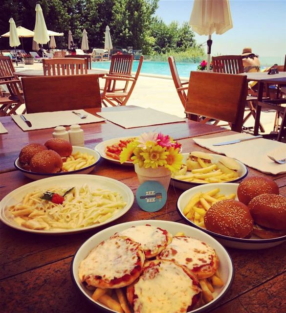 Pool Menu at @terrebrunehotel... pool  poolday  food  pizza  burger ... (Terre Brune Faqra)