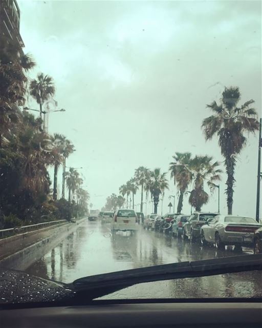 Rainy day makes me think about you a lot .. funfunfun  under  raining 🌧� (Ras Beirut - راس بيروت)