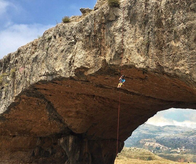 Rappelling down the natural bridge in Faqra!!..... flyingfrog ...