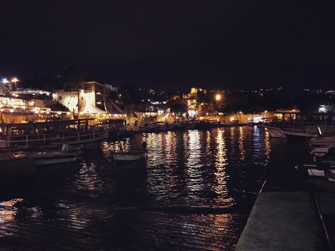 Reflections of light ✨ Jbeil  Byblos  Lebanon  sea  lights  night ... (Jbeil-Byblos)