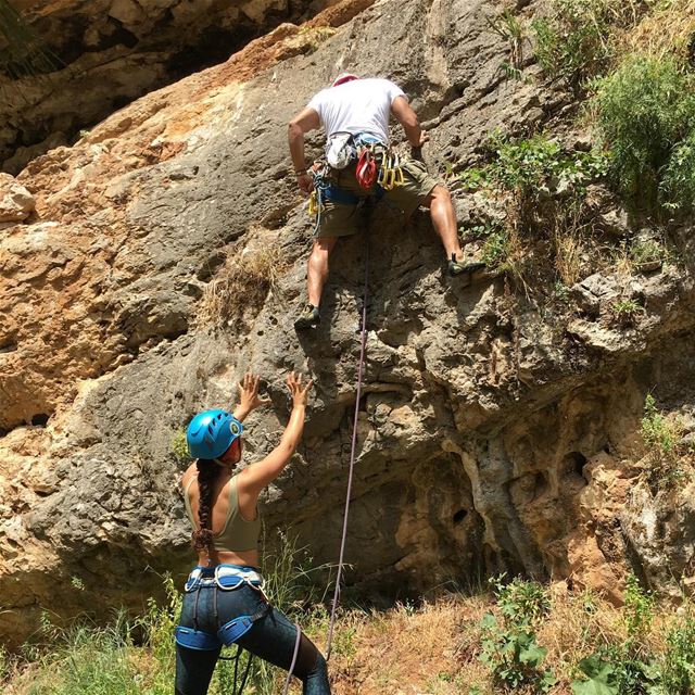 Remember to spot your climber before he clips to the first bolt!... (Baabda District)