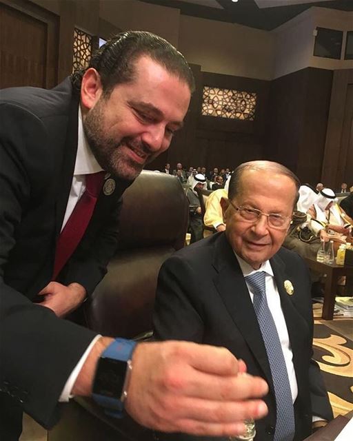 resident of the Lebanese Republic General Michel Aoun @lbpresidency with the #Lebanese PM @saadhariri 