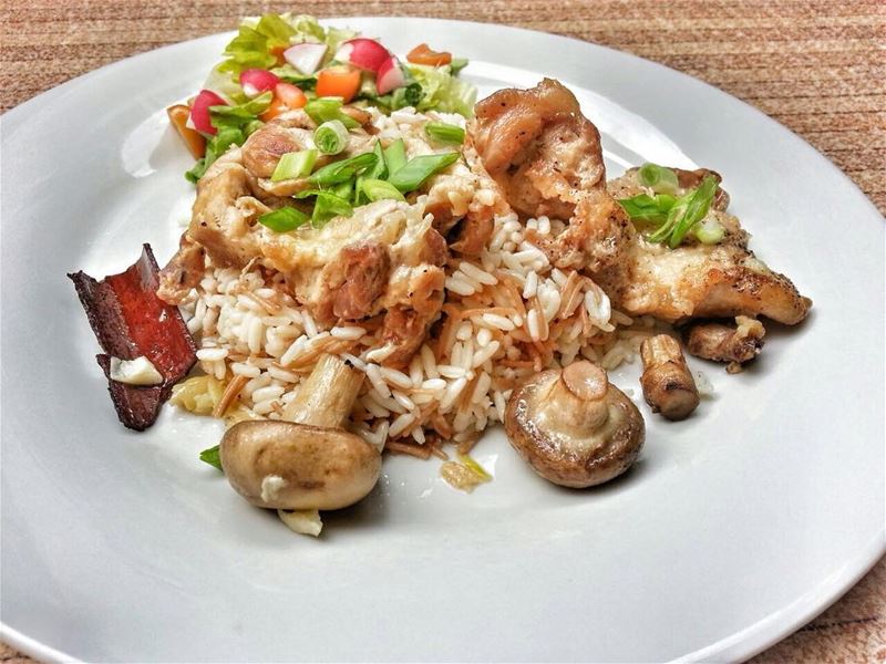 Rosto Chicken with Rice and Loubieh B Zeit with Mashed Potatoes for Lunch... (Em's cuisine)