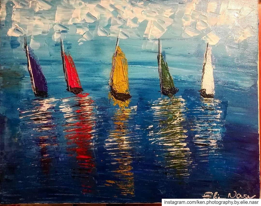 ...Sailing - إبحار my_painting  sailing  sea  boat  boats  painting ... (Fanar, Mont-Liban, Lebanon)