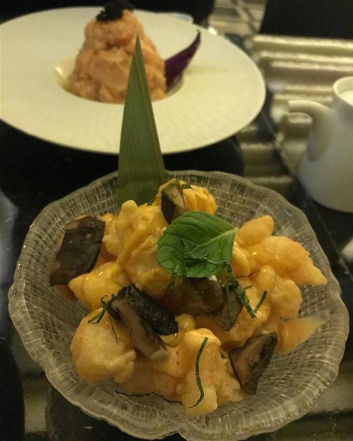 Shrimps & mushrooms 🍄 🍤 @kampai_beirut ...  shrimps  mushrooms  seafood ... (Kampaï)